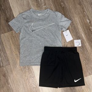 NEW Nike Heather Gray Tee and Black Shorts Combo